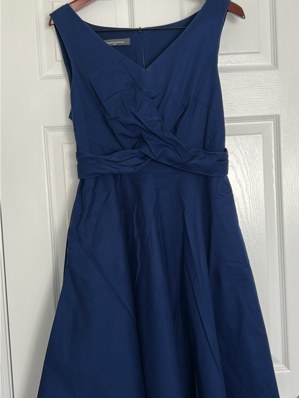 Sleeveless Navy V-Neck Twist-Waist Midi Dress